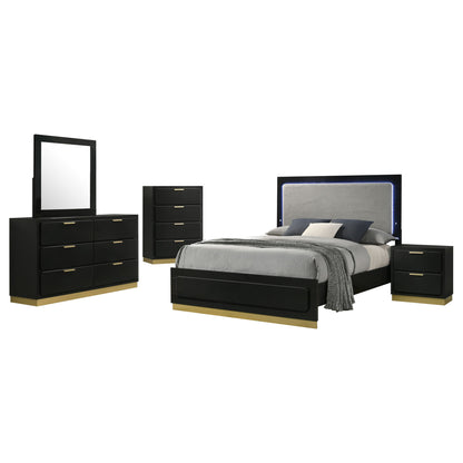 5 Piece California King Bedroom Set With Upholstered Headboard - Black