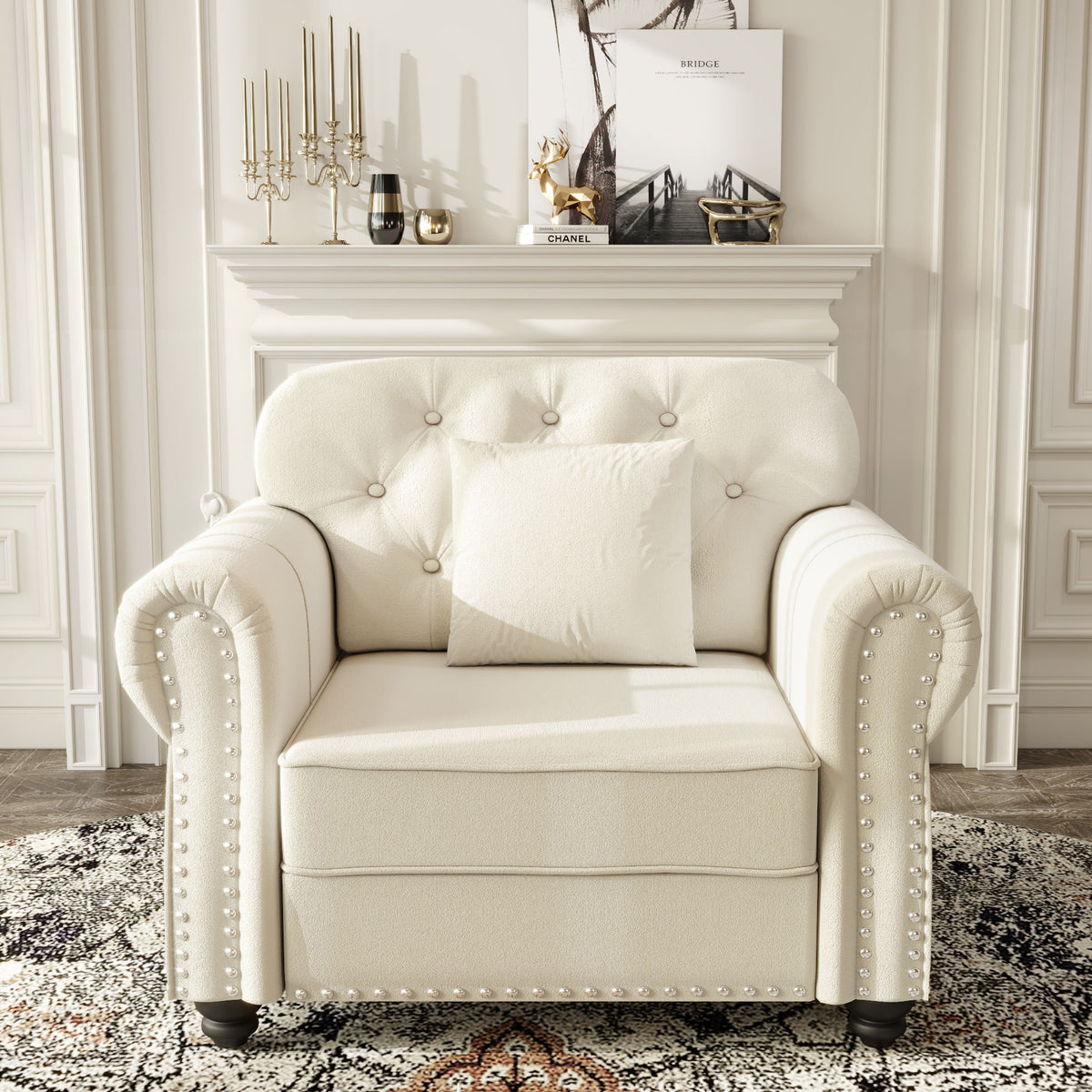 Upholstered Sofa With Nailhead Trim And Rolled Armrests