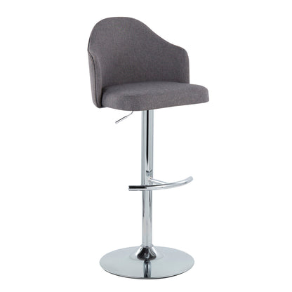 Ahoy - Contemporary Adjustable Barstool With Swivel With Rounded T Footrest (Set of 2) - Gray - Fabric