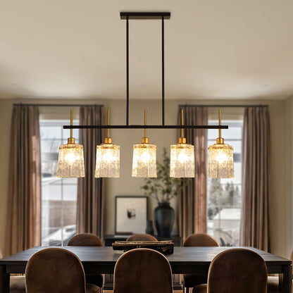 Chandelier 5 Light, Fixture Over Table - Black / Gold