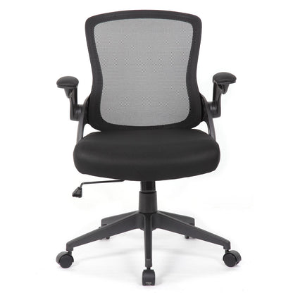 Office Chair With Mid Back Design, Adjustable Height And Foldable Armrests - Black
