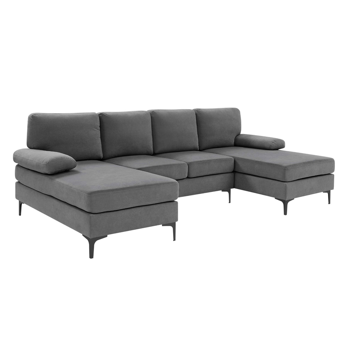 U - Shape Sectional With Legs, Pillow Top Arms - Dark Gray