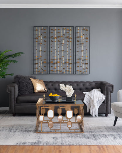 Metal Decorative Wall Art With Frame, Wall Decor For Living Room (Set of 3) - Gold