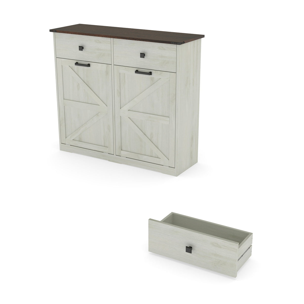 Double Tilt Out Trash Cabinet With Hideaway Drawer And Barn Door Style