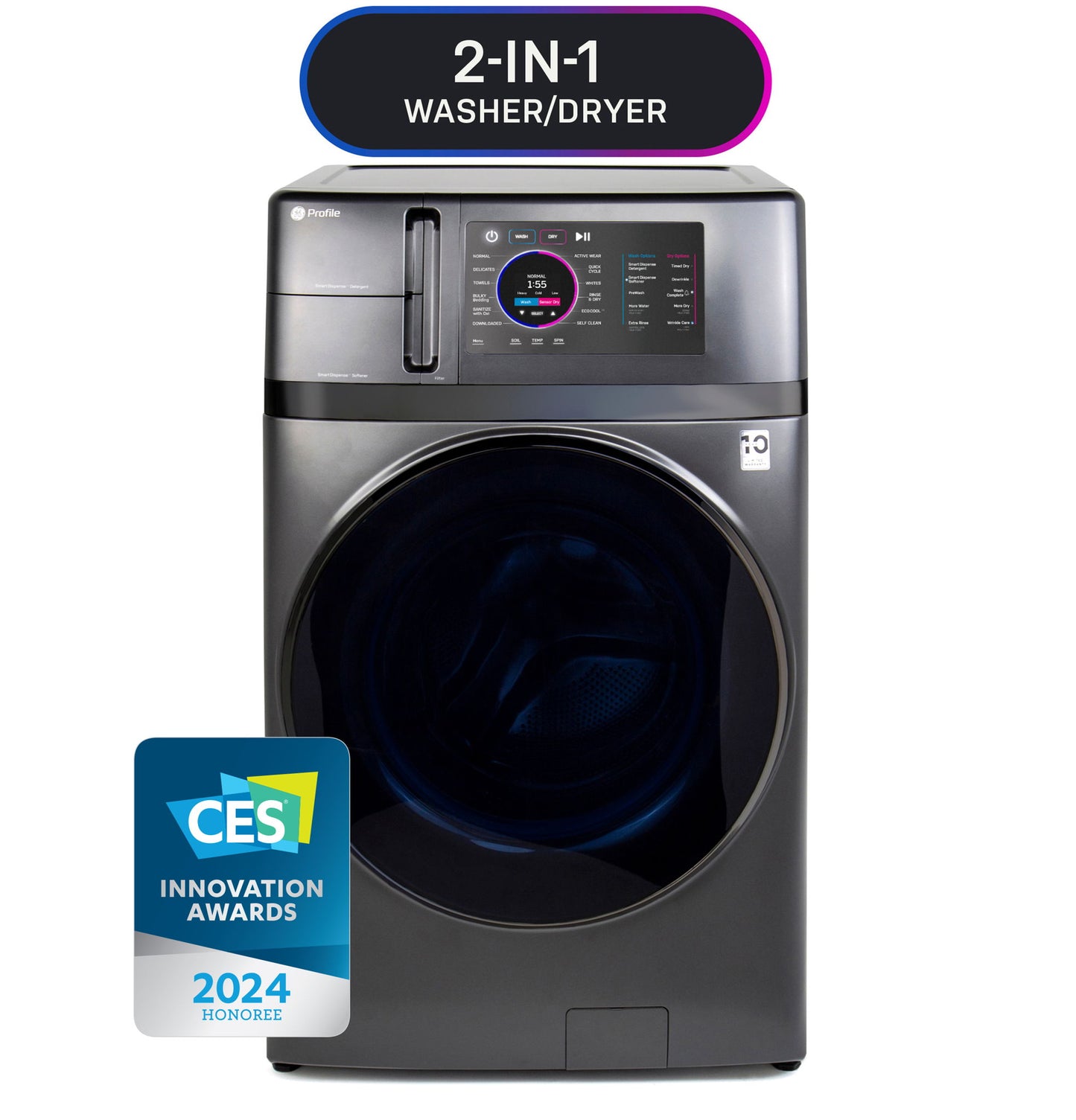 GE Profile 4.8 Cubic Foot Front Load Electric Washer Dryer Combo - Carbon Graphite
