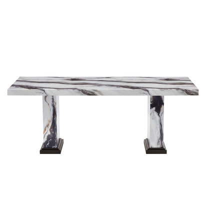 Dining Table With Double Pedestal Base - Black White