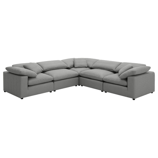 Segoura - 5 Piece Upholstered Modular Sectional With Reclined Back Pillows - Gray