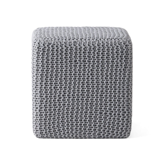 Chabani - Indoor Modern Knitted Fabric Cube Pouf Ottoman - Light Gray