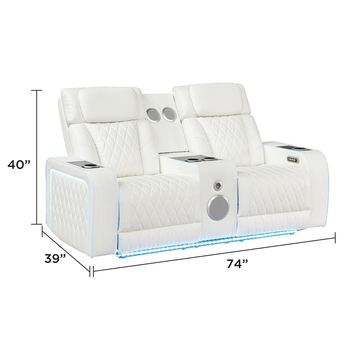 Electra - Power Reclining Loveseat With Power Headrests, Console, Speakers, Massage, LED Lighting And USB Control