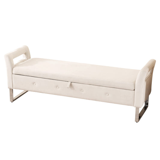 Wide Storage Soft Ottoman Bench With Armrests