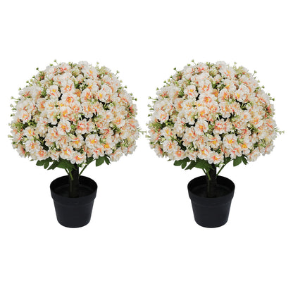 Artificial Snow Lotus Potted Plant, Artificial Floral Decor For Indoor & Outdoor Spaces - White / Pink