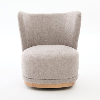 Curved Back Swivel Lounge Chair With Rotating Base For Home - Gray