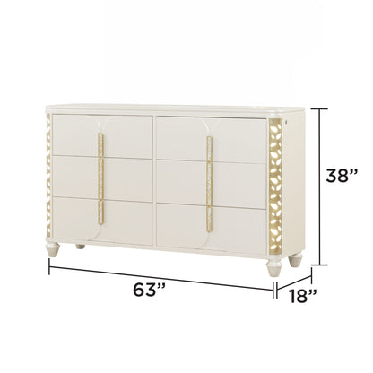 Cinderella - Dresser With LED Accents And 6 Storage Drawers (Mirror Not Included) - Beige