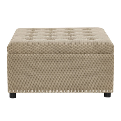 Square Tufted Storage Ottoman With Nailhead Trim