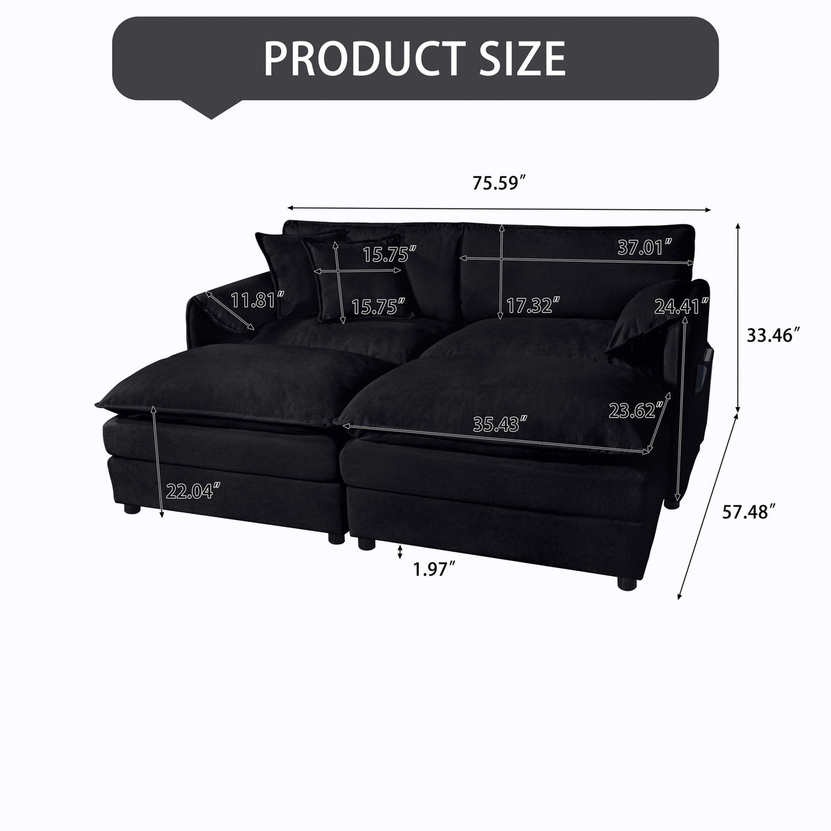 Modern Comfy Deep Seat Modular Sectional Sofa Cloud Couch With Ottoman