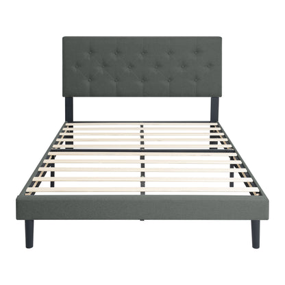 Modern Upholstered Platform Bed Frame With Button Tufted Fabric Headboard