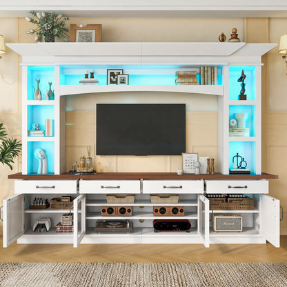 Extra Long TV Stand With 7 Color LED Lights, Adjustable Shelves & Storage Cabinets
