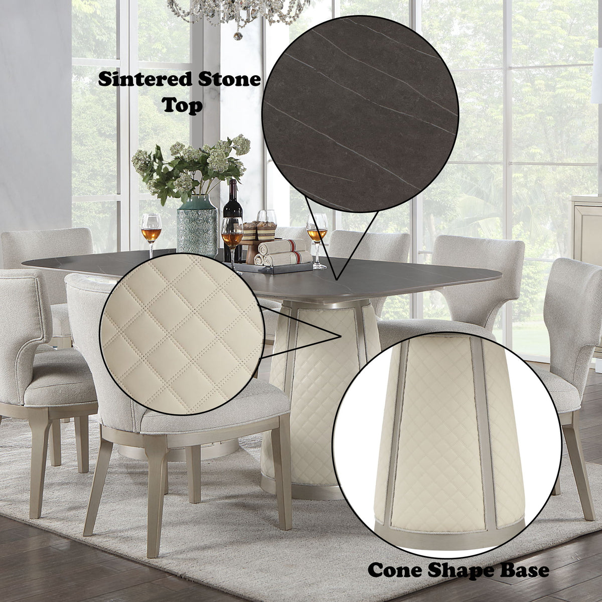 Kasa - Sintered Stone Top Dining Table - Champagne / Stone Gray