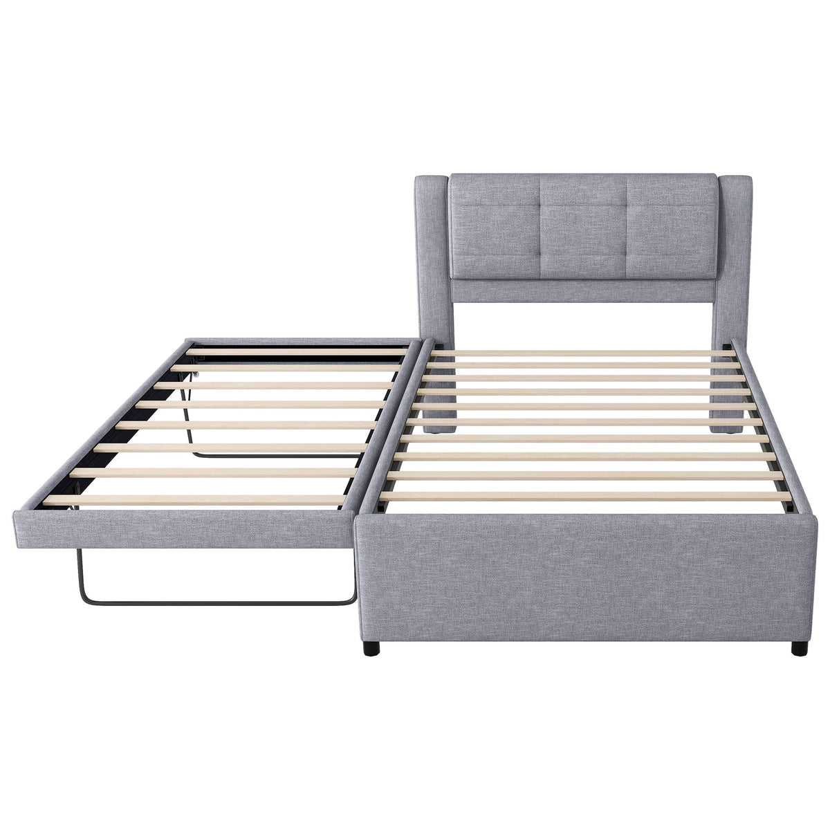 Upholstery Platform Bed With Trundle, Trundle Can Be Flat Or Erected