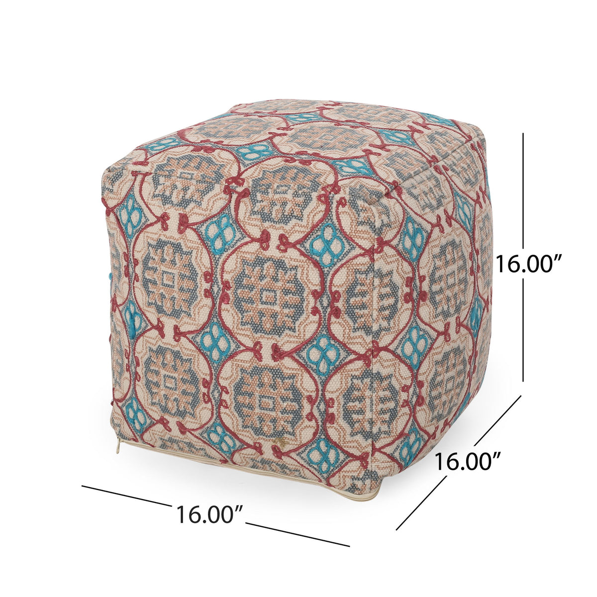 Amelia - Handcrafted Fabric Pouf, Rustic Elegance - Multicolored