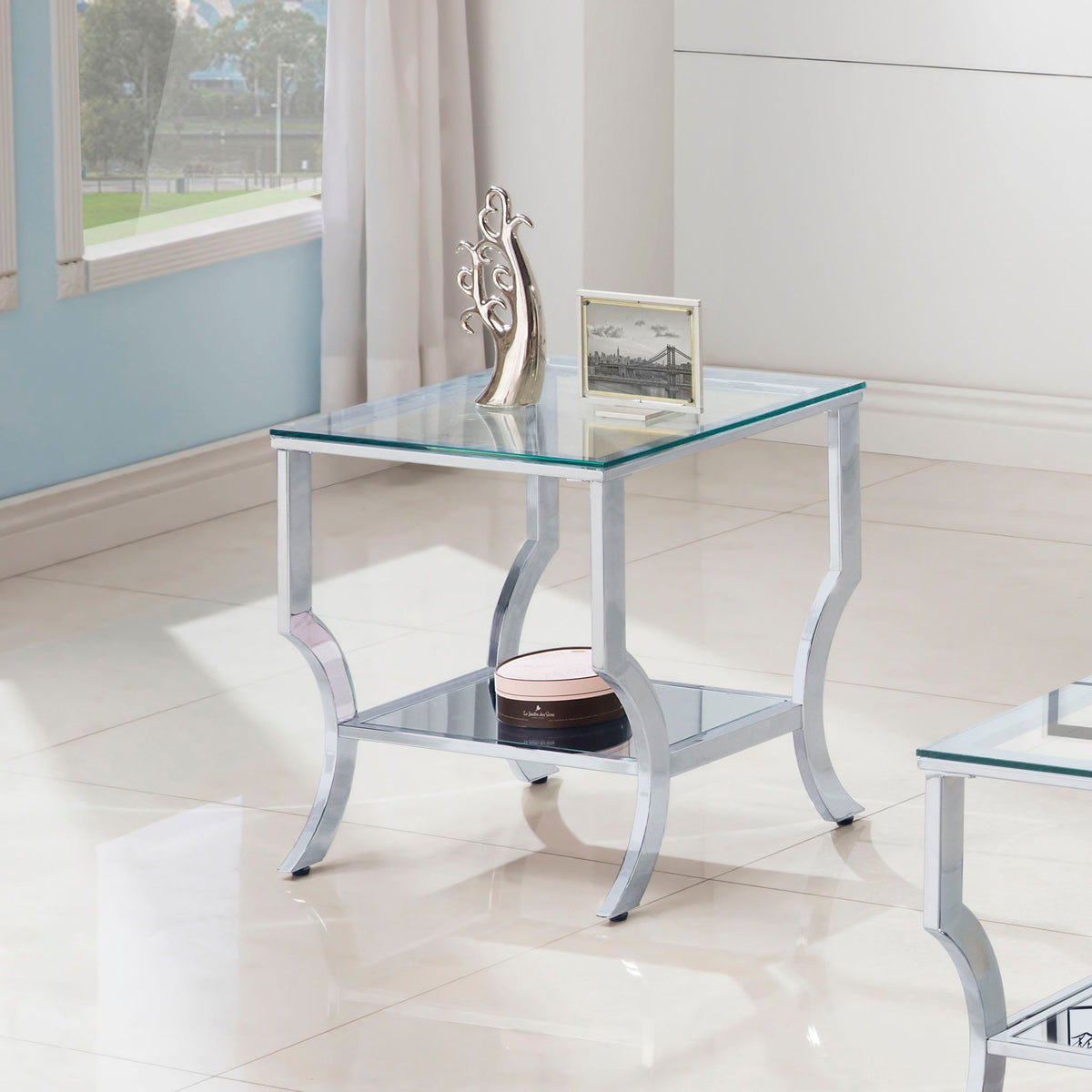 Porch & Den - Square Top End Table Elegance Glass - Chrome