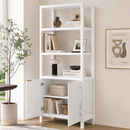 Modern Tall Storage Bookcase Cabinet With 2 Open Shelves & Double Doors