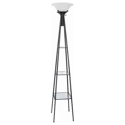 Sentinel - 3 Shelf Frosted Torchiere Floor Lamp With Shelves - Black