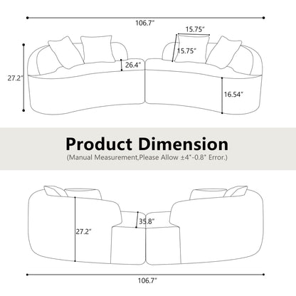 Curved 4 Seater Sofa For Small Spaces - Gray