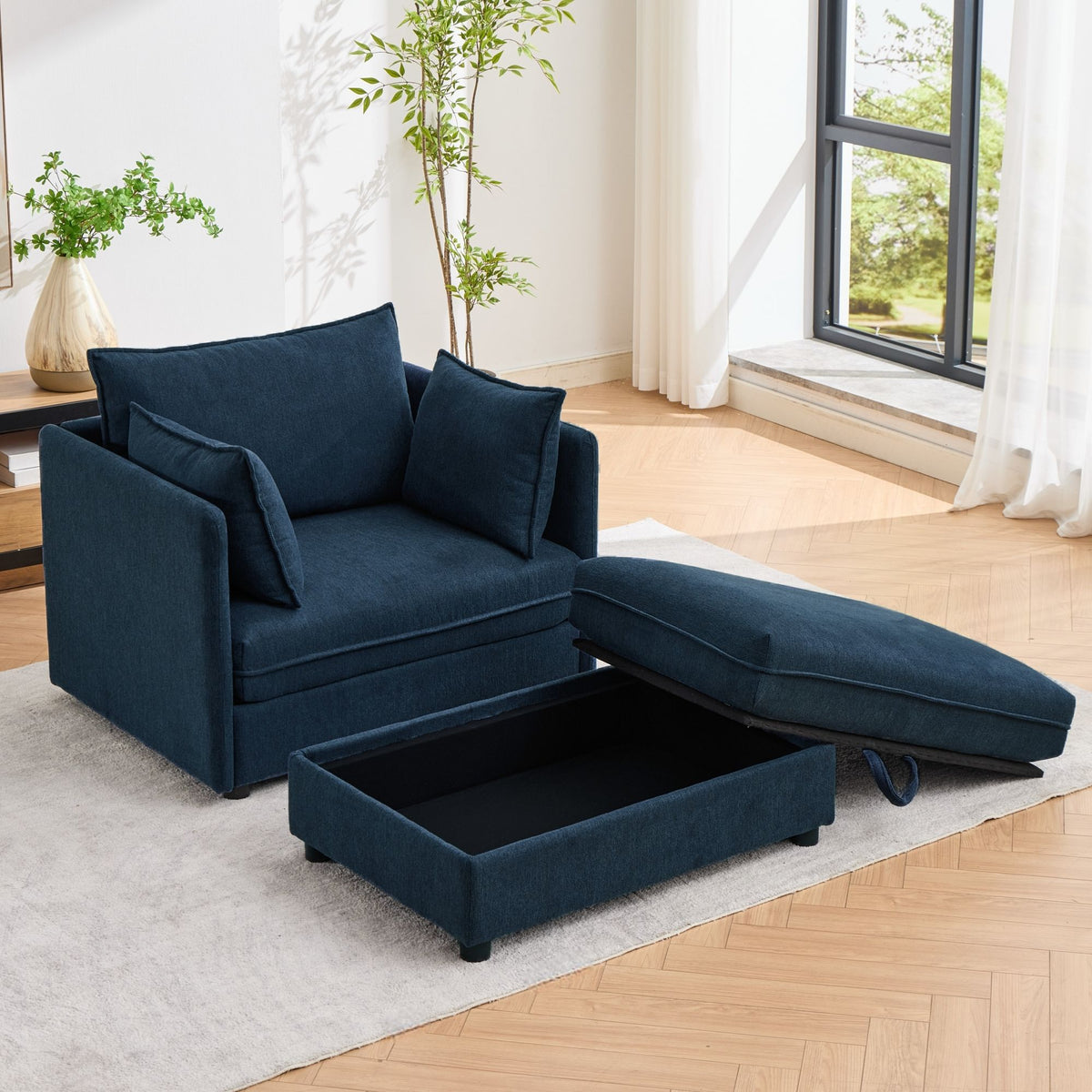 Oversized Deep Seat Accent Chair With Matching Storage Ottoman & Throw Pillows