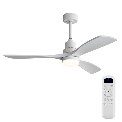52" Blade Ceiling Fan With Remote Controlled LED Light And Quiet DC Motor - White