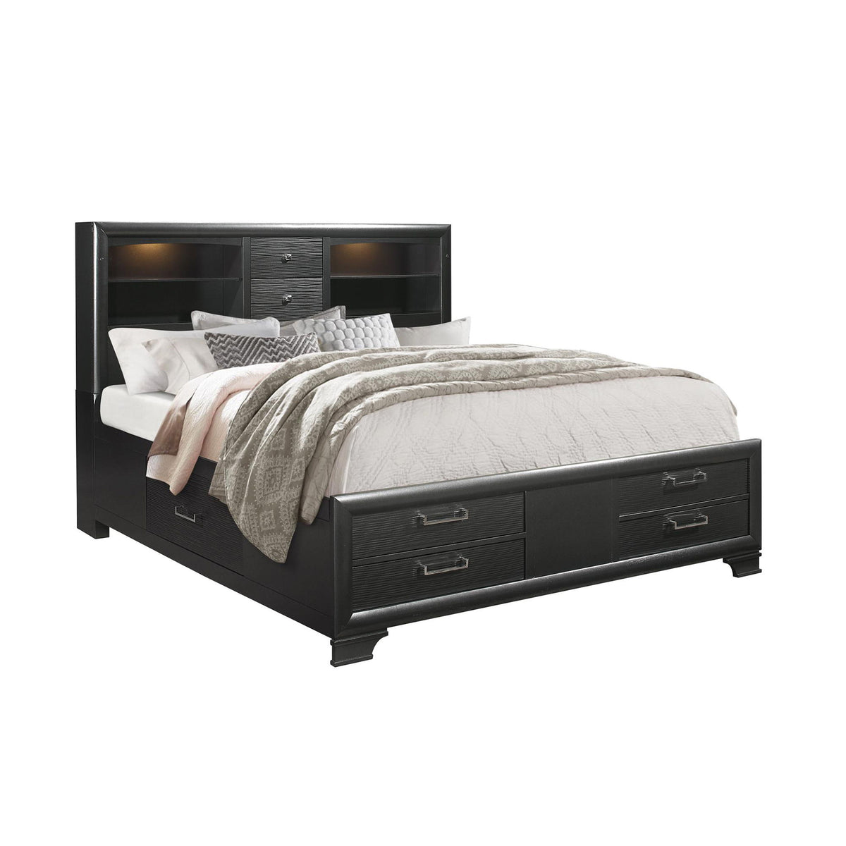 Civic - 5 Piece Storage Bedroom Set With Bookcase Headboard