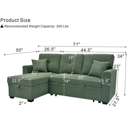 Sleeper Sectional With Pull Out Bed, Reversible Chaise