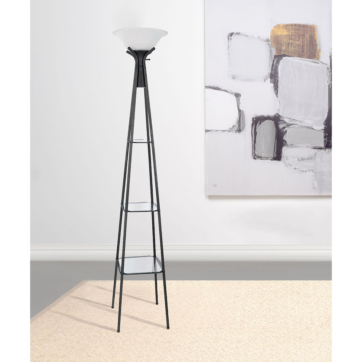 Sentinel - 3 Shelf Frosted Torchiere Floor Lamp With Shelves - Black
