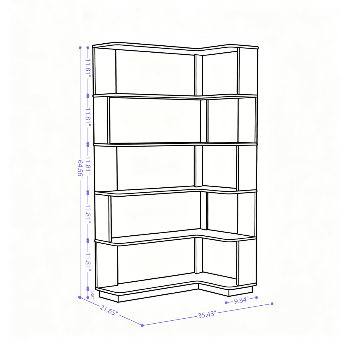 Freestanding Corner Bookshelf For Living Room - Dark Brown