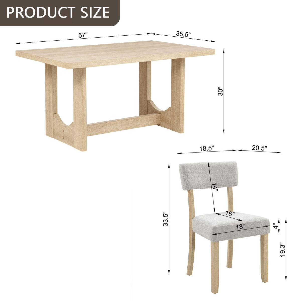 7 Piece Dining Table Set For 6, Rectangular Table With 6 Upholstered Chairs, Sturdy U - Shaped Base For Dining Room - Light Oak