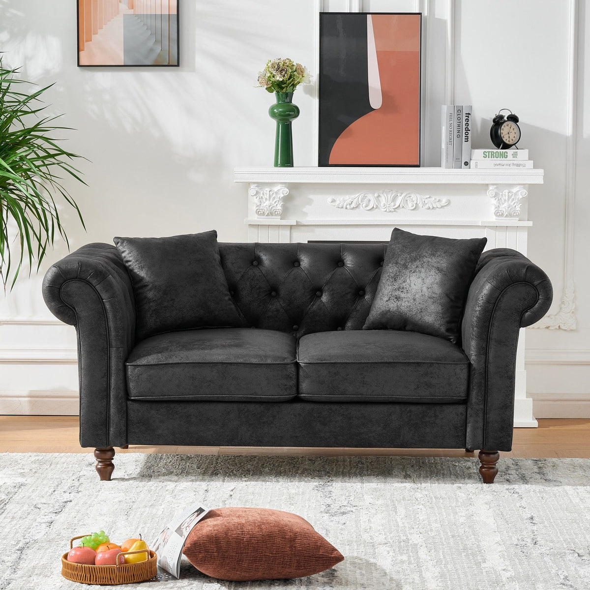 Chesterfield Loveseat, High Tech Fabric Roll Armrest