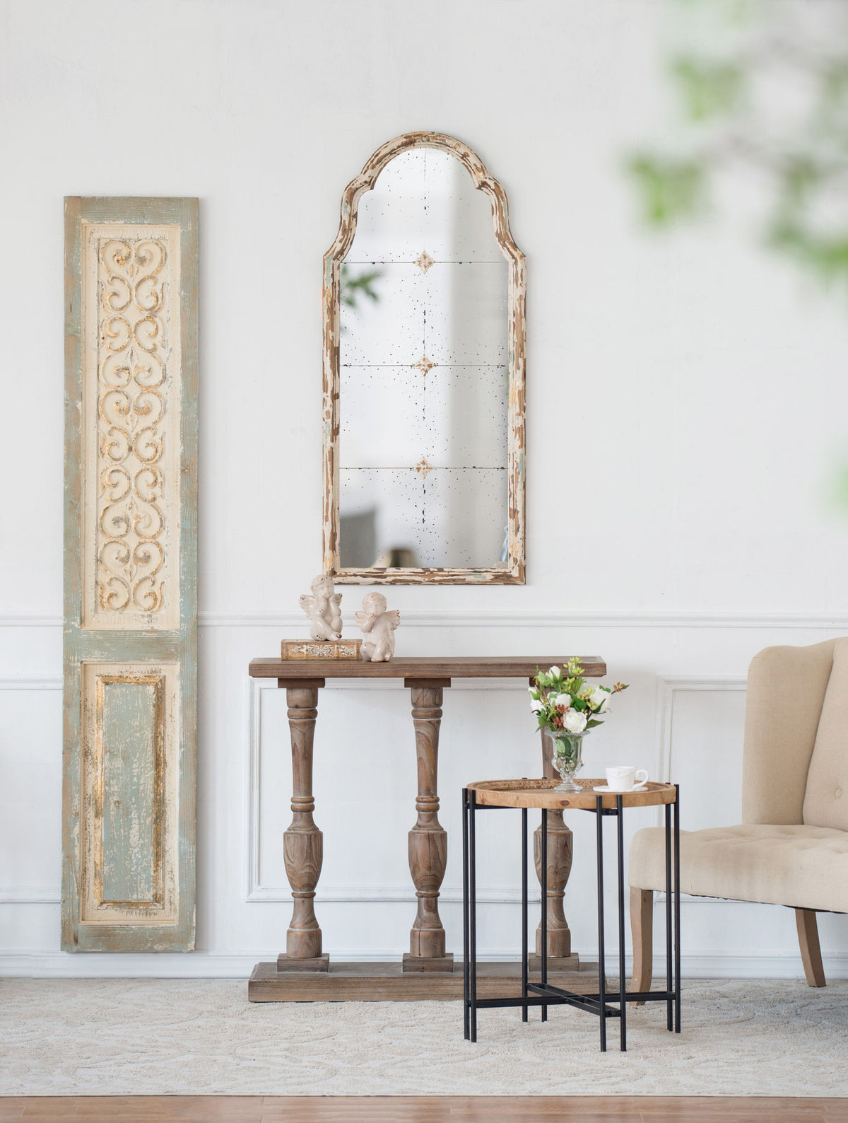Large Wooden Rectangle Hanging Panel Decorative Wall Sculpture, Carved Wall Art - Beige