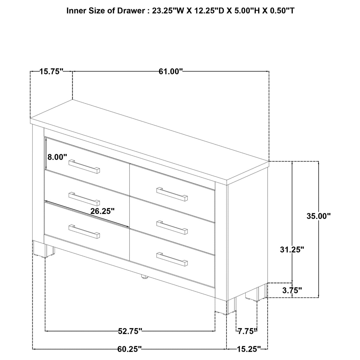 Sansome - 6 Drawer Bedroom Dresser With Pulls - Oak