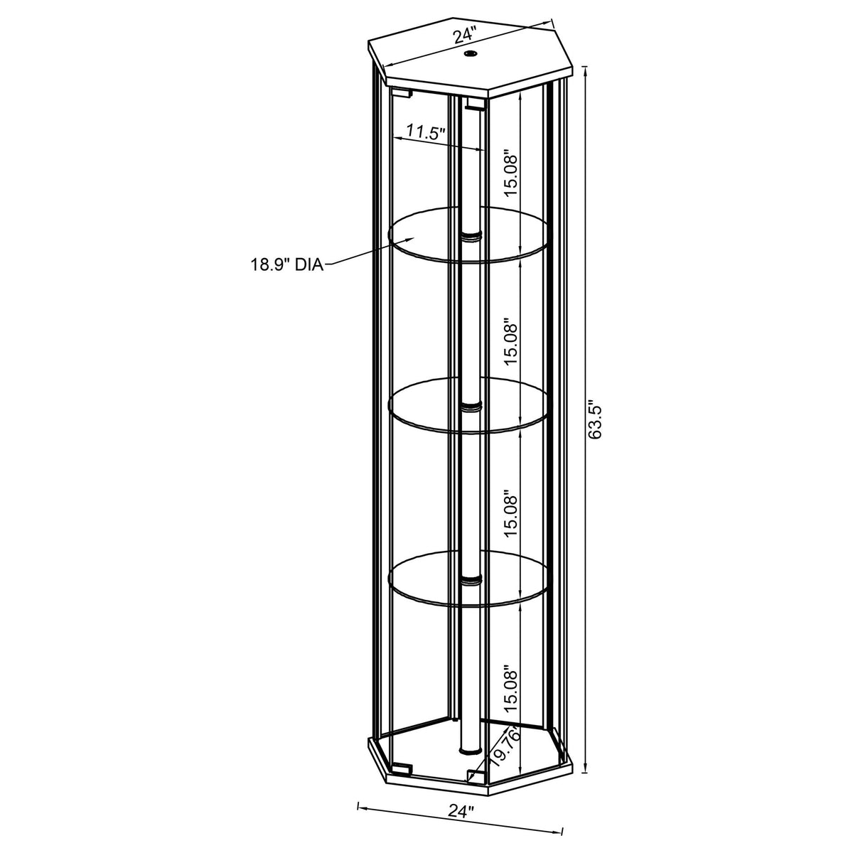 Tenley - 4 Shelf Curio Cabinet With Hexagonal Design