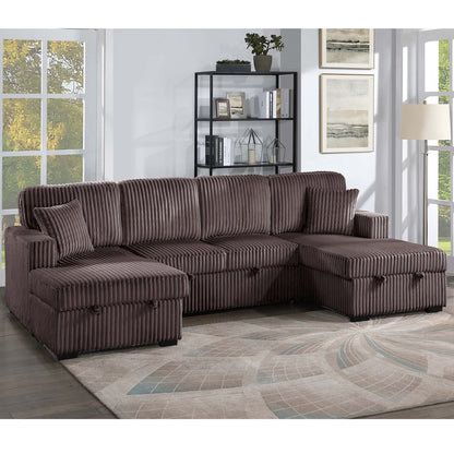 Convertible Sectional, Storage Chaises, Pull Out Middle Section - Chocolate