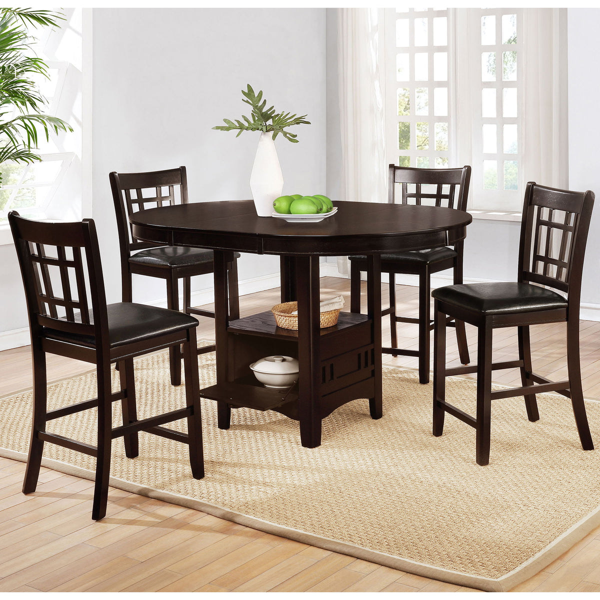 Danford - 5 Piece Counter Height Dining Set With Upholstered Stools - Espresso