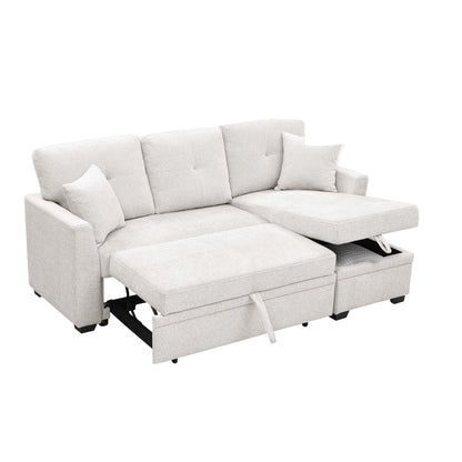 Upholstered Sectional & Pull Out Bed And Chaise Storage - Beige