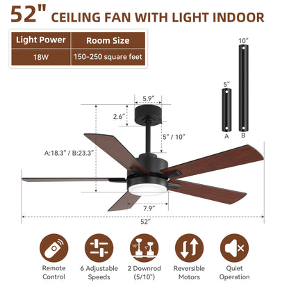 Reversible DC Motor Ceiling Fan With Dimmable LED Light For Living Room