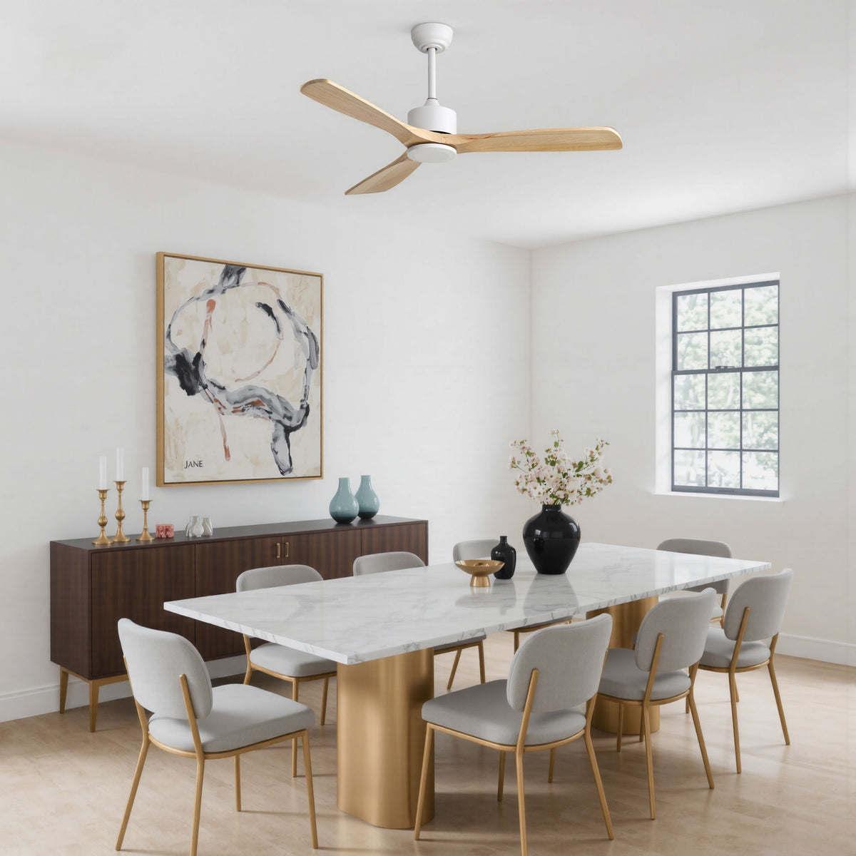 42" Ceiling Fan With No Light, Reversible DC Motor, 2 Downrods (12.5Cm / 25Cm) For Bedroom & Living Room - White