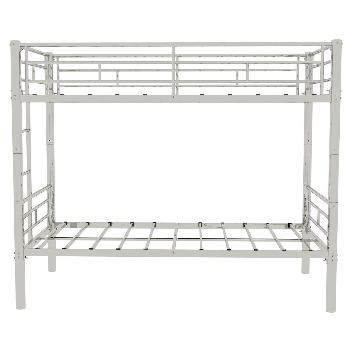 Metal Bunk Bed For Kids, Convertible Bedframe With Ladders & Guardrail