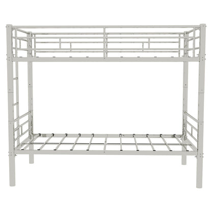 Metal Bunk Bed For Kids, Convertible Bedframe With Ladders & Guardrail