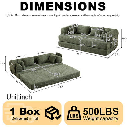 Convertible Sleeper Sofa Bed With Cylindrical Pillow