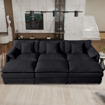 Modern Comfy Deep Seat Modular Sectional Sofa Cloud Couch With Ottoman