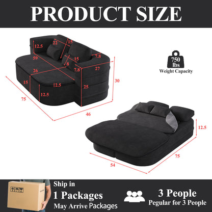 2 In 1 Foldable Sofa Bed With Multi Functional Blanket, Floor Lounge Sofa
