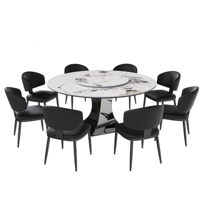 Round Dining Table With 6 Chairs Set - Silver